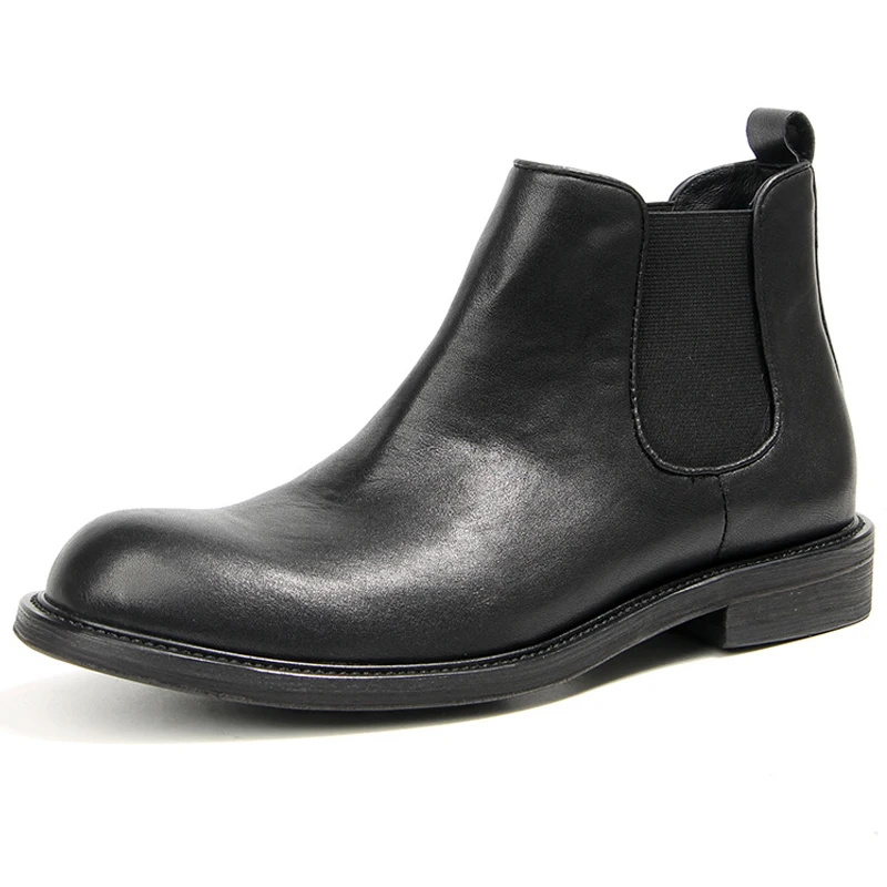 

Classic Men Chelsea boots Round headed Retro Handmade Men Boots Genuine leather Men's short boots Business leather boots Male