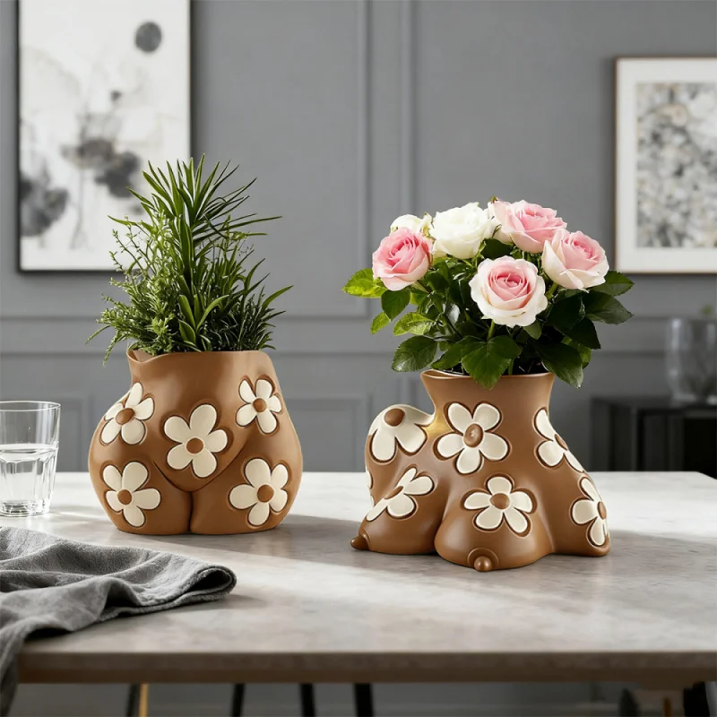 Trendy Resin Flowerpot with Landscape Design Potted Plant Container Office Artwork Home Decor