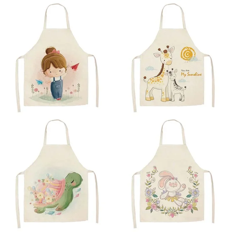 

Cooking Baking Apron Linen cartoon animal Deer Turtle Panda Print Kitchen apron Unisex Dinner bib Funny Cleaning