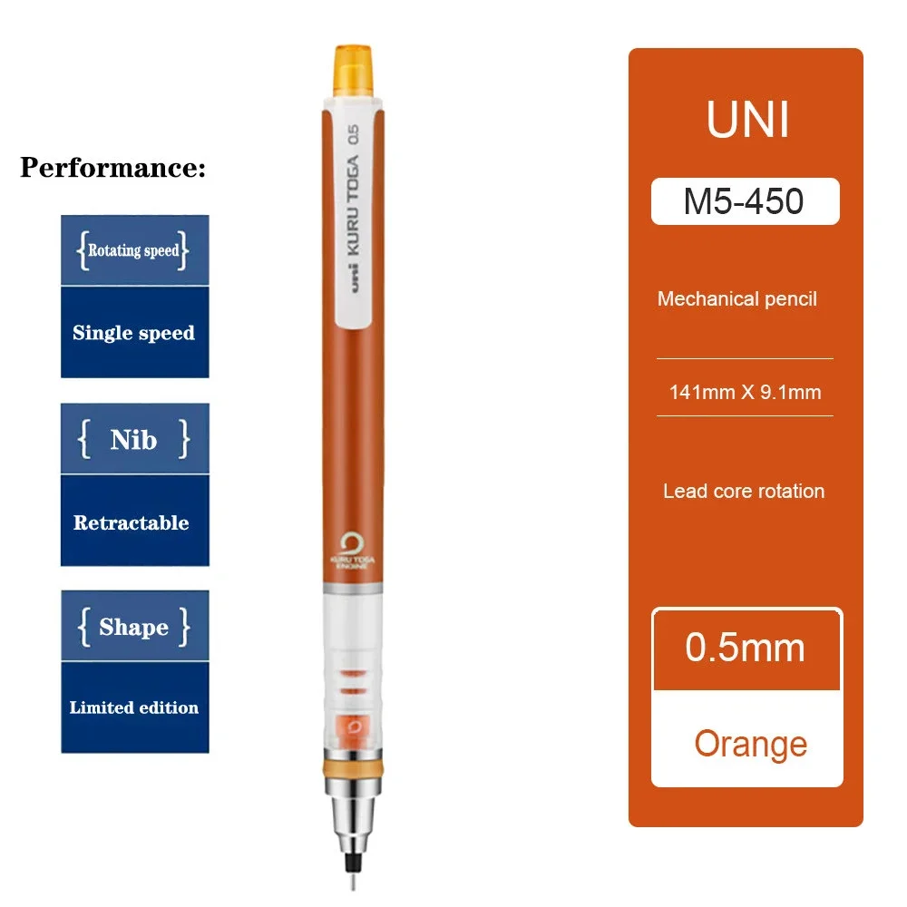 Japan UNI Kuru Toga Vulpotlood M5-450 Breukvrij Lood Intrekbaar Lapices Portamina met Gum School Student Briefpapier