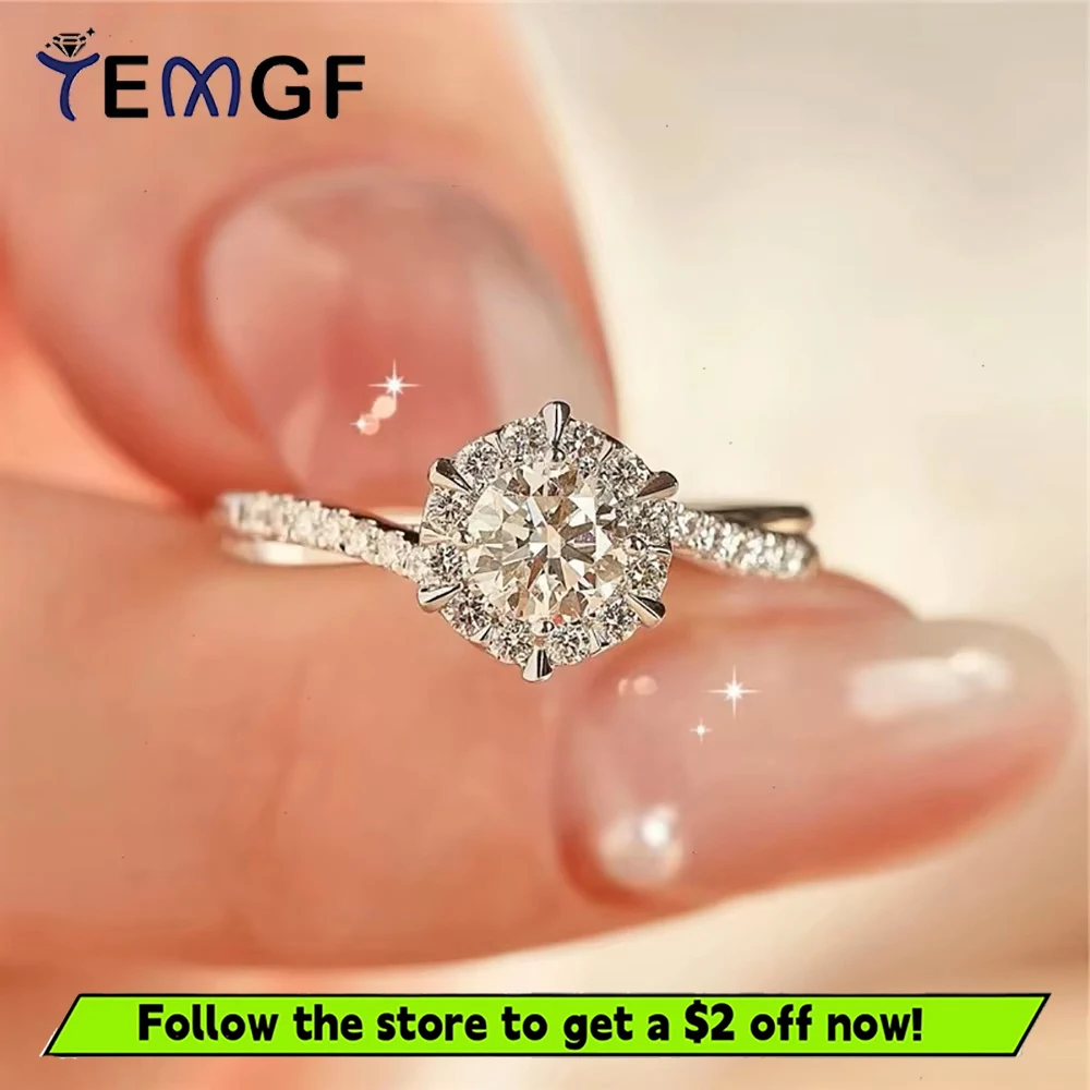

TEMGF Sparkling 5mm/6.5mm Moissanite Rings 100% S925 Sterling Silver Proposal Ring for Women Fine Jewelry GRA Certification