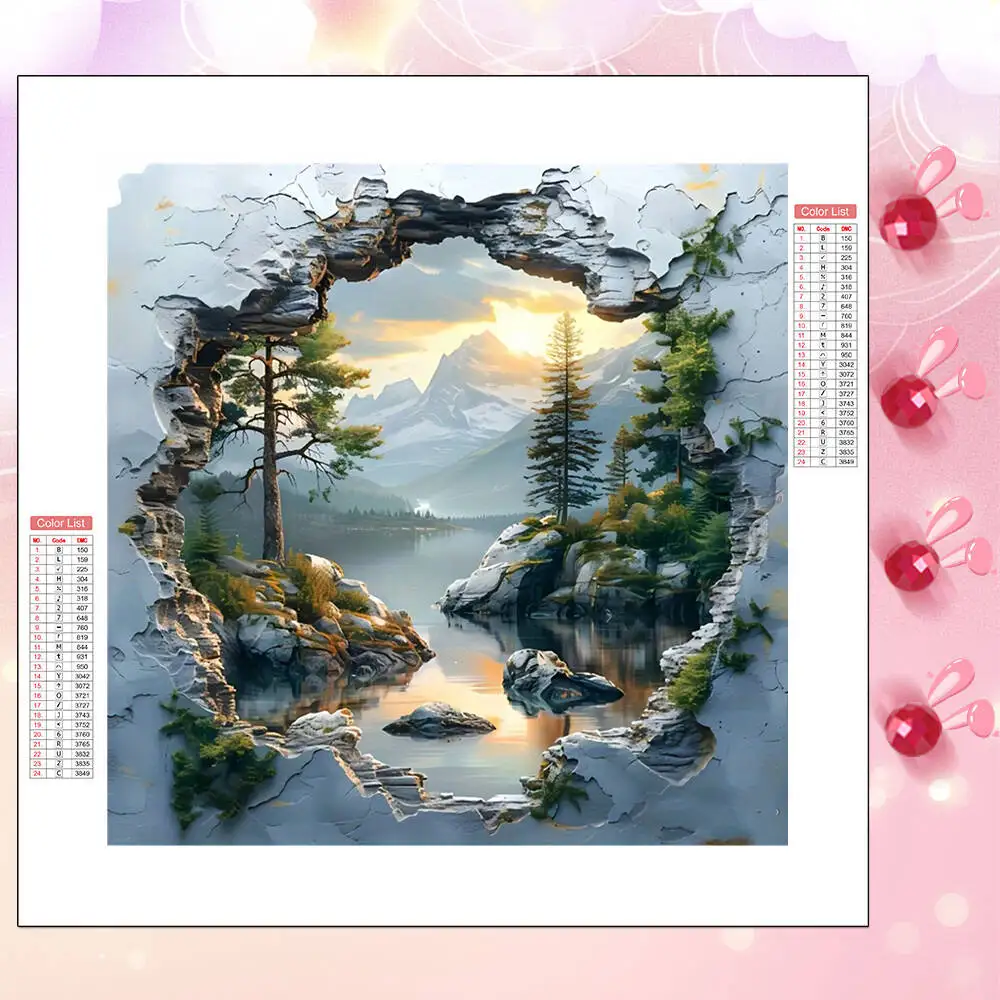 

HUACAN Diamond Mosaic Art Kit Mountain Range Lake Wall Landscape Full Square Round Diamond Painting Living Decoration