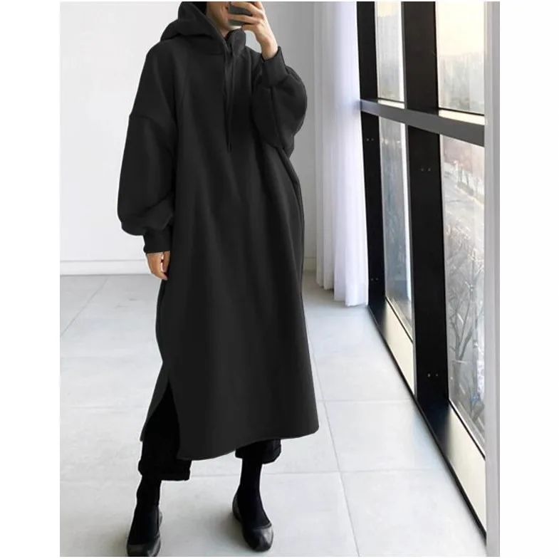 Hoodies women 2026 casual Autumn Winter warm long lantern sleeve fashion fleece mid-length pullover hoodies women's clothing