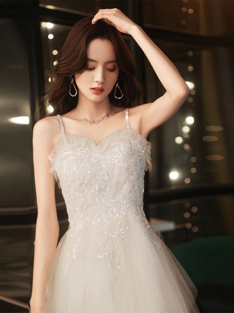 

Ele White Evening Gown Women's Strapl Wedding Dr Birthday Par Bridalmaid High-End aduation Long Skirt Korean Sle