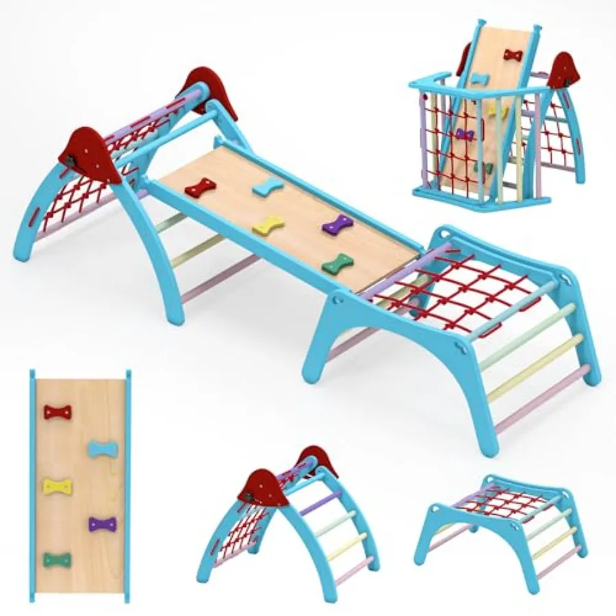 

Набор Пиклера 7-в-1: Деревянный складной Монтессори-комплекс для лазания и игр в помещении, разноцветный, для детей 1-6 лет