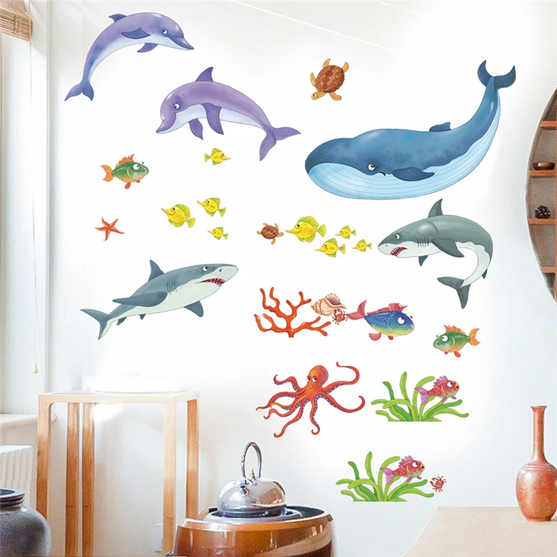 Cartoon Fishes Wall Stickers For Kids Room Decoration Ocean Theme Mural Art Diy Home Decals Pvc Posters