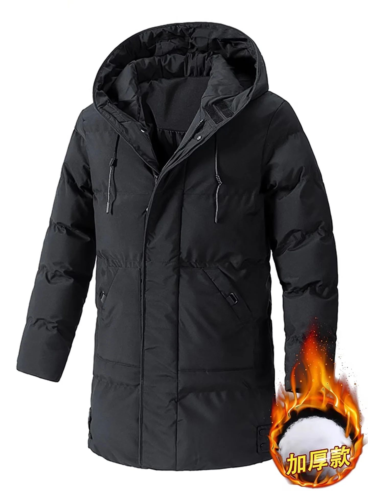 

Утепленная хлопковая куртка для мужчин: зимняя, теплая, износостойкая, модная, однотонная, средней длины, свободного кроя, из полиэстера