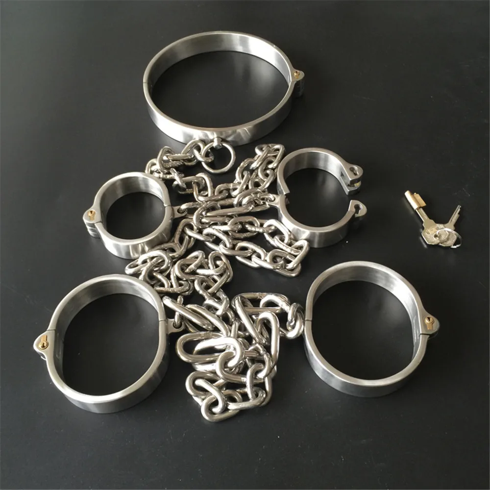 Stainless Steel Handcuffs for Men Women Slave Training BDSM Bondage Sex Toys Foot Hands Shackles Metal Collar Adult Products