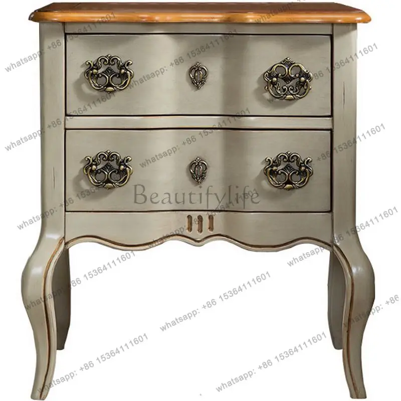 26 American solid wood bedside cabinet two pumps storage retro style bedroom storage cabinet