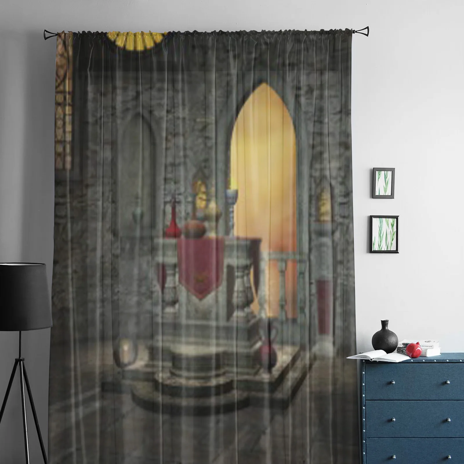 Ancient Altar Tulle Sheer Curtains for Living Room Decoration Curtain for the Room Bedroom Kitchen Voile Organza Curtains