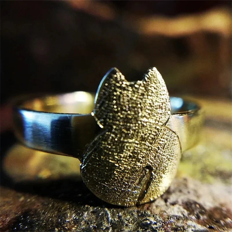 Cute Gold Color Fat Cat Back Ring Fashionable and Personalized Unique Creative Art Cute and Simple Versatile Ring Jewelry Gifts