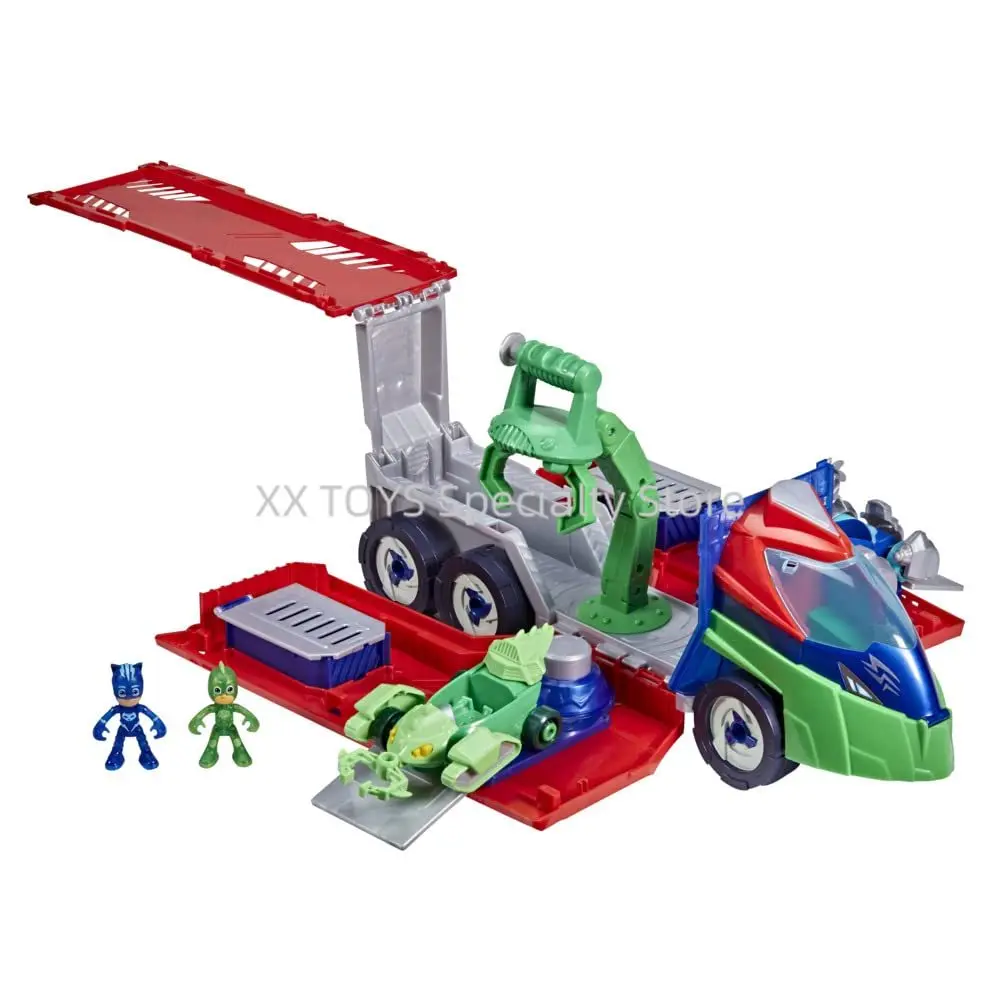 Hasbro PJ Máscaras PJ Lançando Buscador Brinquedo Pré-escolar Transformando Veículo Playset com 2 Carros 2 Figuras de Ação para Criança Presente de Natal
