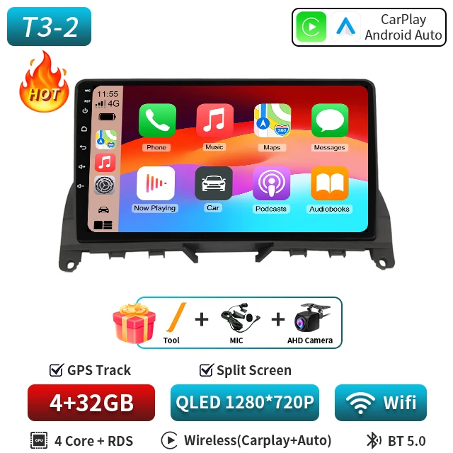 9 "Android 16 Carplay Auto Voor Mercedes Benz C Klasse 3 W204 S204 2006 2007 2008 2009 - 2011 multimedia Stereo Speler GPS WIFI 5G