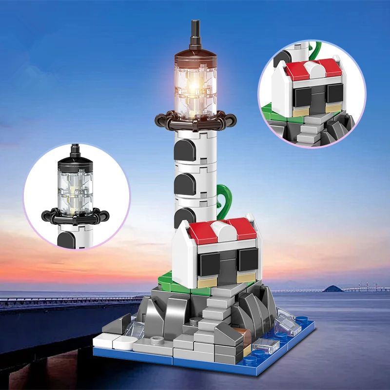 DIY Architecture Castle Lighthouse Street View House Building Blocks Kit Girls Bricks Classic Movie Model Kids Toys For Children