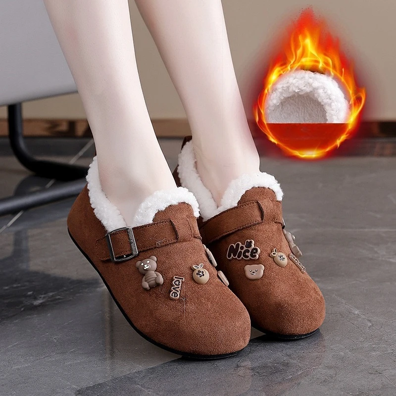 الشتاء المخملية المرأة الكرتون المتسكعون الدافئة ومريحة المنخفضة قطع الأحذية القطنية المألوف قدم واحدة حذاء كاجوال مسطح #4