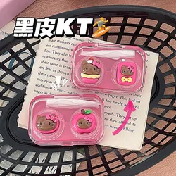 New Kawaii Hello Kitty Contact Lens Case Anime  Sanrio Cartoon Black skin Kt Cat Portable Contact Lens Box with Mirror Girls