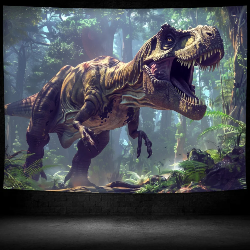 Realistic T-Rex Dinosaur Tapestry, Tyrannosaurus Rex in Jungle Wall Hanging, Dinosaur Room Decor suitable offices bars party