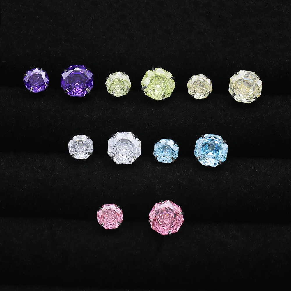 1 Stück 6/8mm Mehrseitiger Zirkon Ohrstecker mit Schraubverschluss 20G für Männer und Frauen aus 316L Edelstahl mit AAA Zirkonen – Detail 4