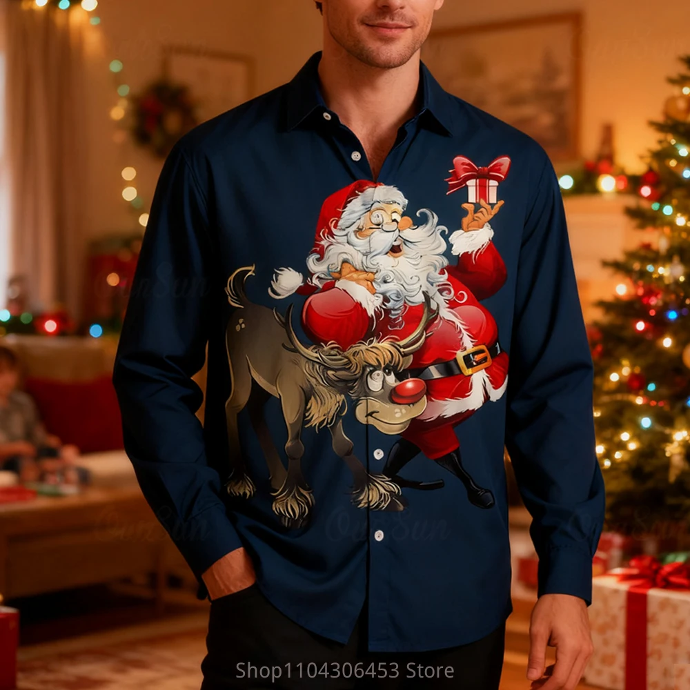 

Men's Christmas New Year Reindeer Turkey 3D Printed Lining Holiday Party Funny Pattern Shirt Men's Autumn and Winter New Casual