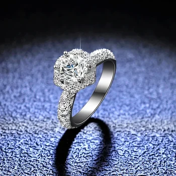 Women's luxury 18K white gold eternal wedding ring real GRA VVS 1 carat moissanite diamond ring fine jewelry bridal accessories