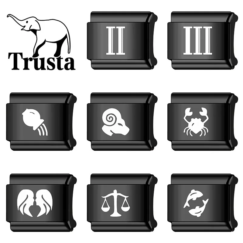 Trusta 2026 New Constellation Series Numbers Months Black Bracelet italian charms Jewelry Fit 9mm Stainless Steel Laser N741