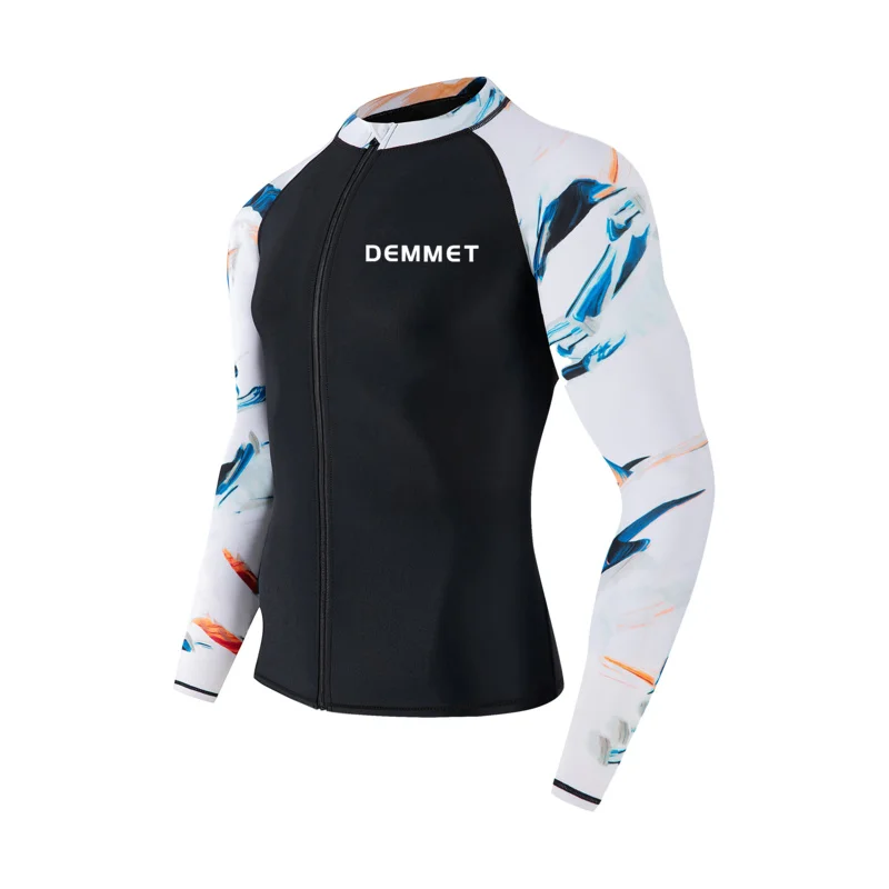 DEMMET Men UPF 50  Zipper Rash Guard, Water Surfing Long Sleeve Swimsuit, UV/Sun Protection Swim Shirts Wetsuit Top Drop Shippin