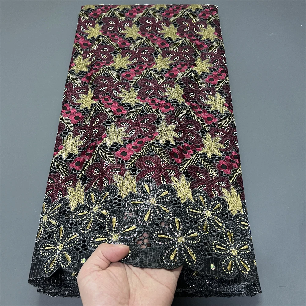 Afrikanischer nigerianischer 2025, zum Nähen von Kleidern, hochwertiger Tüll-Spitzenstoff, Damast-Baumwolle, reine Stickerei, Hochzeit, Party, 5 Yard PS0084