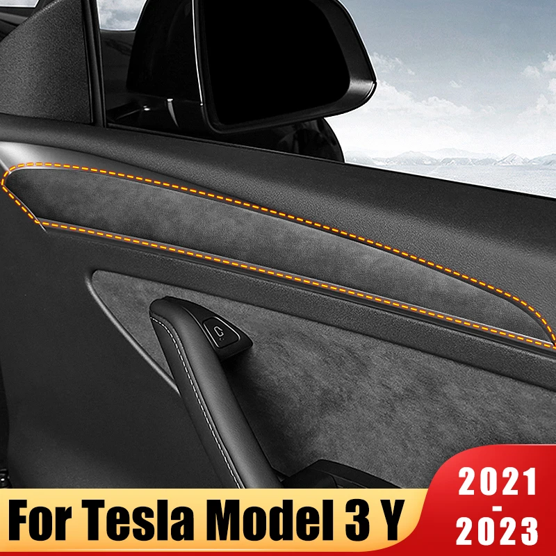 

For Tesla Model 3 Y 2021 2022 2023 Model3 Car ABS Leather Window Door Panel Strips Cover Protective Trim Decoration Accessories