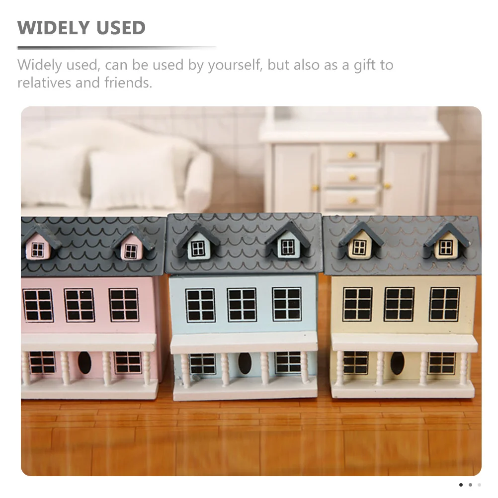 Villa Small House Toys for Kids Mini Ornament Desktop Decorative Model Wood Tiny Wooden Painted Child