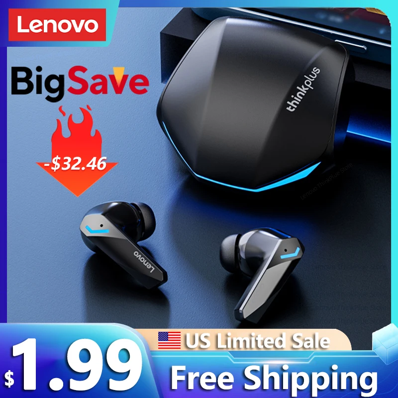 Lenovo Auriculares Inalámbricos GM2 Pro Originales, Cascos con Micrófono, Baja Latencia, Modo Doble de Juegos, Llamadas en HD, Audífonos con