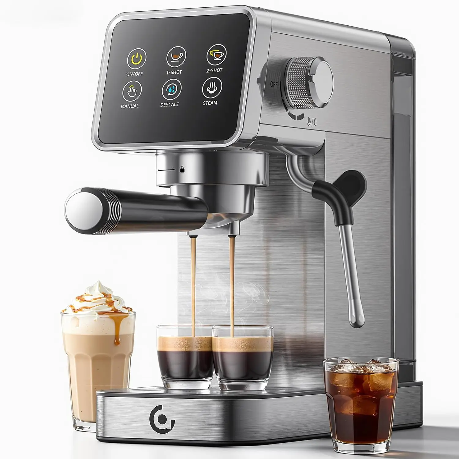 Cafetera Espresso de 20 Bares con Pantalla Táctil LED, Autolimpieza y Espumador de Leche para Hogar y Oficina