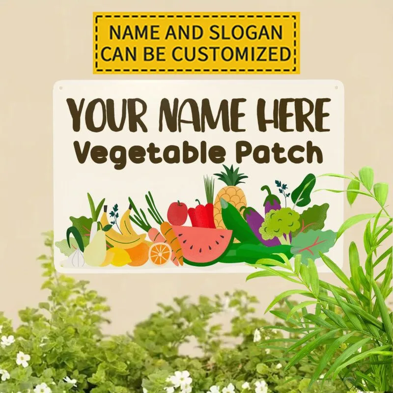 1pc 2D Flat Rustic Garden Greenhouse Aluminum Wall Plaque 8x12Inch 20.32x30.48cm, Personalized Custom‑Name‑Text Vegetable‑Theme