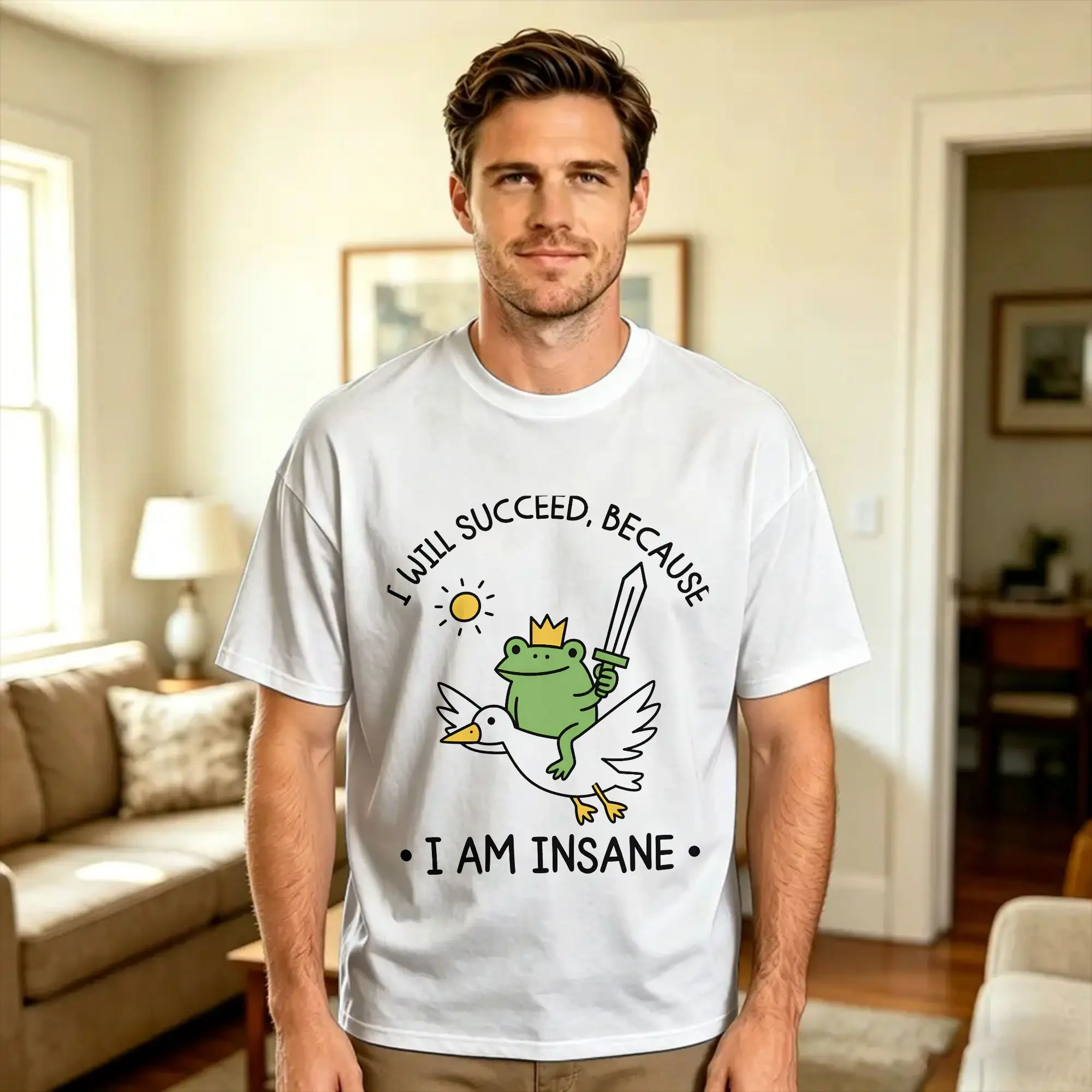 I Will Succeed Because I Am Insane Frog Cotton T-Shirt For Men's Beach  Y2K Basic T-Shirts Trendy Tees Oversized Hot Sale Tops