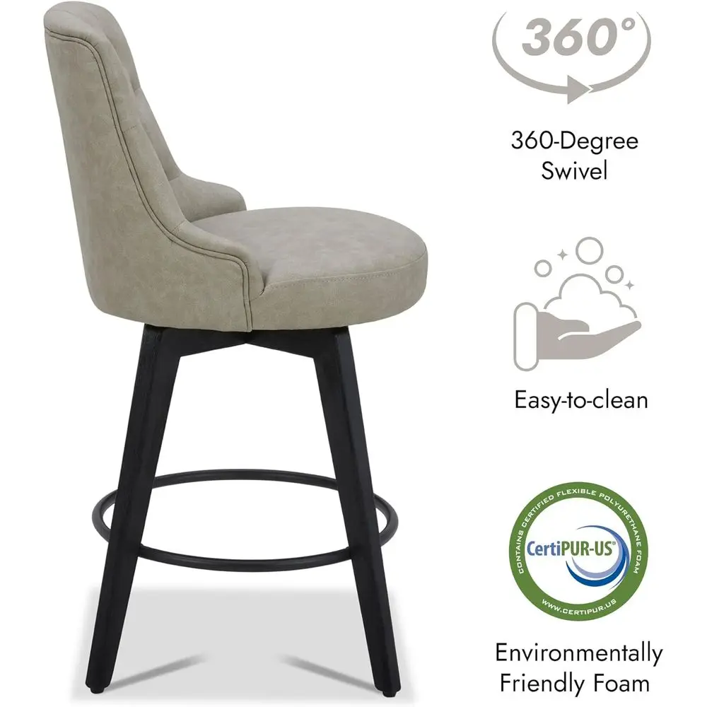 Drehbare Thekenhocker aus Leder mit Rückenlehne, 26 Höhe, Steingrau, 2er-Set
