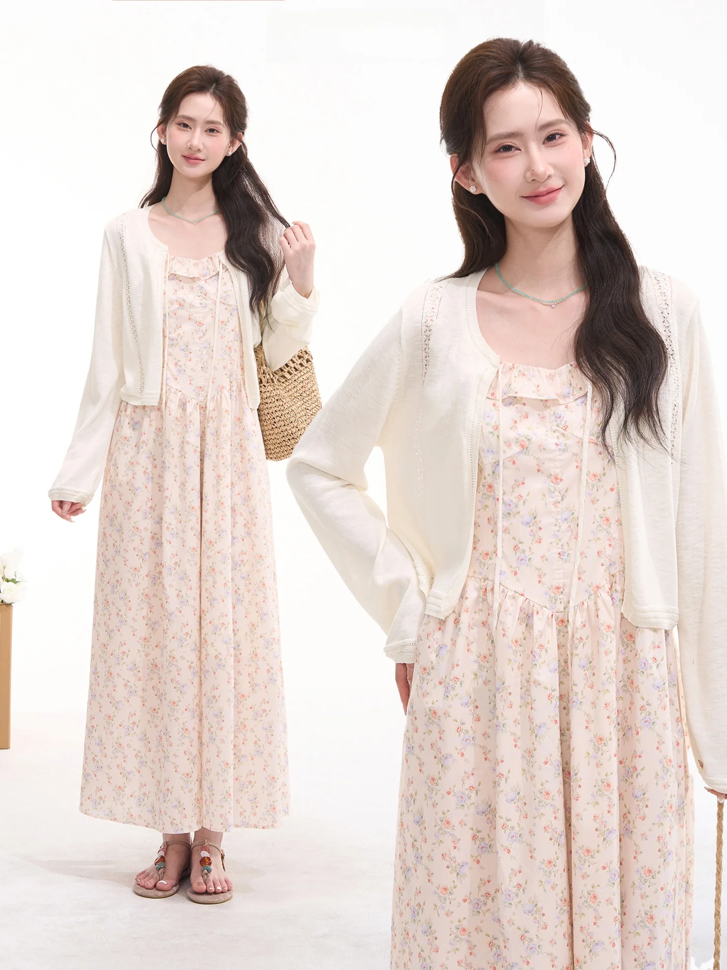 

Korean Style Women's Knitted Open Cardigan Hollow out Belted Top Summer Fashionable Versatile Polyester Rayon Blend Long Slee...