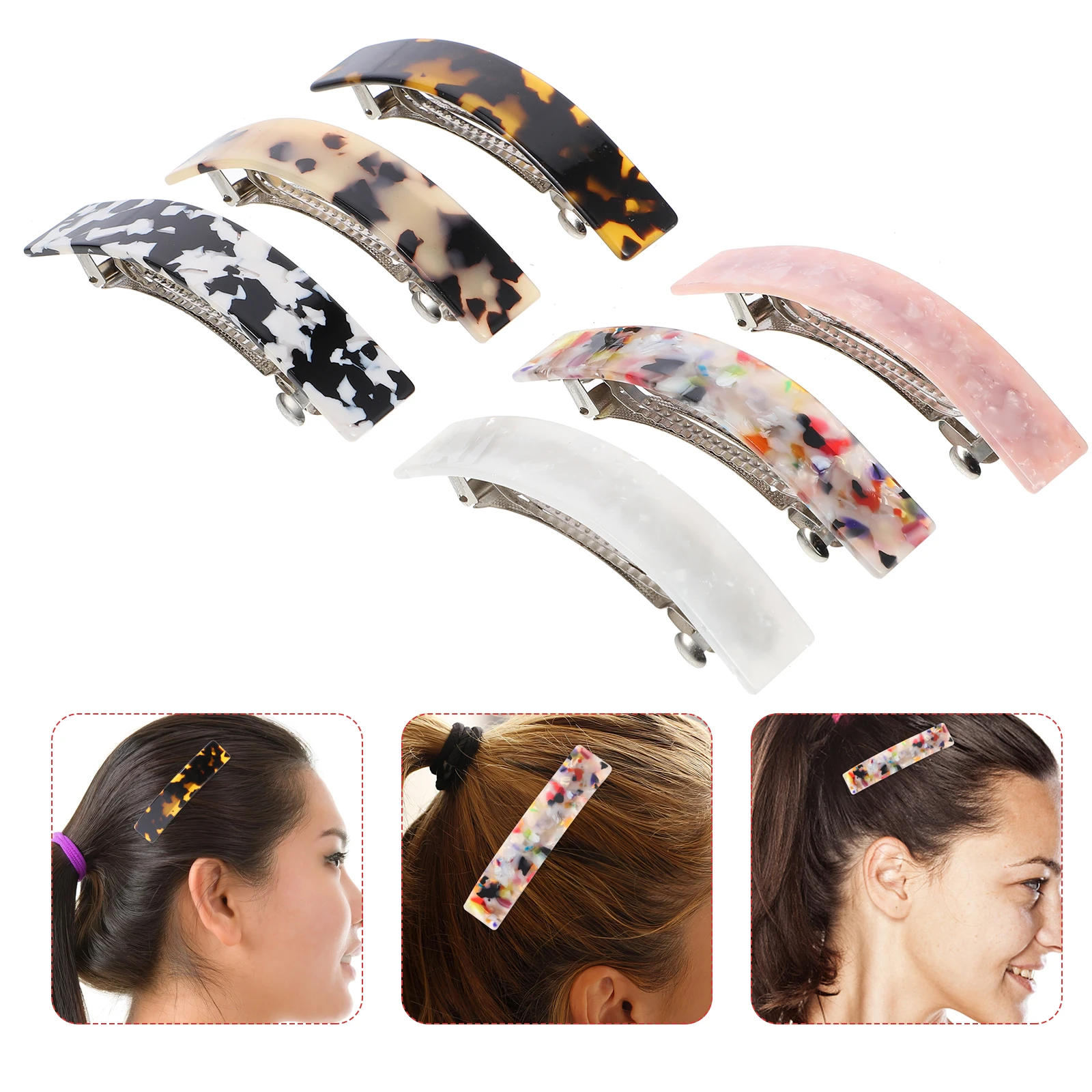 

6pcs Hairpin Clips Women Large Banana Mini Cute Barrettes Lightweight Practical Smooth Surface Daily Outfits Birthday