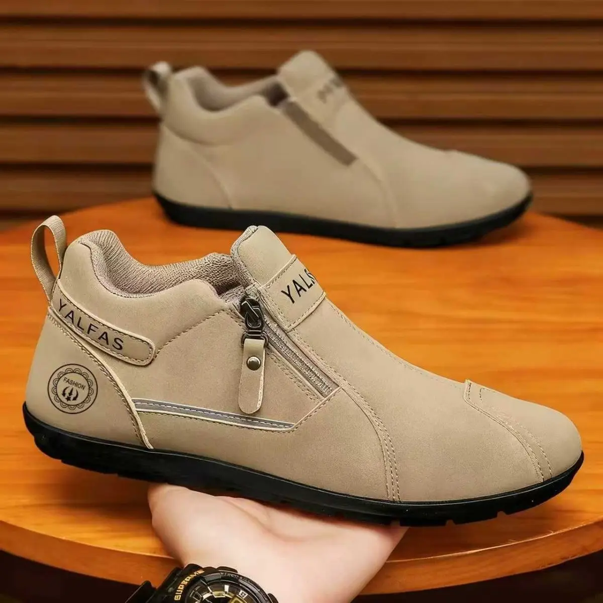 Zapatos de Trabajo Ligeros para Hombre, Sin Cordones, Otoño Invierno, Casuales, Deportivos, Suela Plana, Fáciles de Usar, Punta Redonda, Cierre de Cremallera, Cuero PU