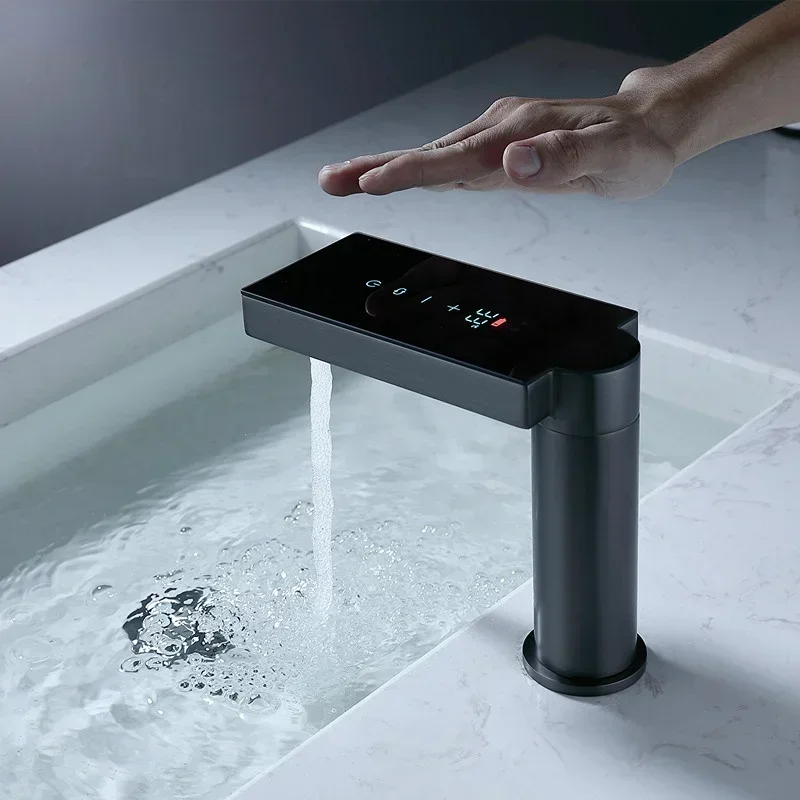 Digital Bathroom Faucet Gunmetal Tap Sink  Sensor Touch  Crane Basin   Cabinet Wash