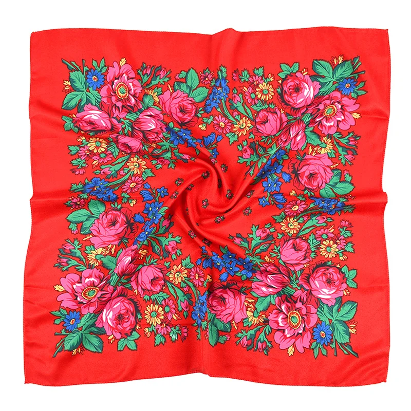 Pañuelo cuadrado ruso para mujer, Bandana con estampado Floral, pañuelo étnico, chal musulmán, envolturas para la cabeza