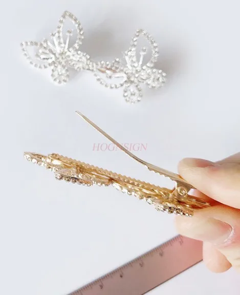 Exquisite butterfly hairpin with side clip and girlish temperament, top clip with rhinestone clip headwear