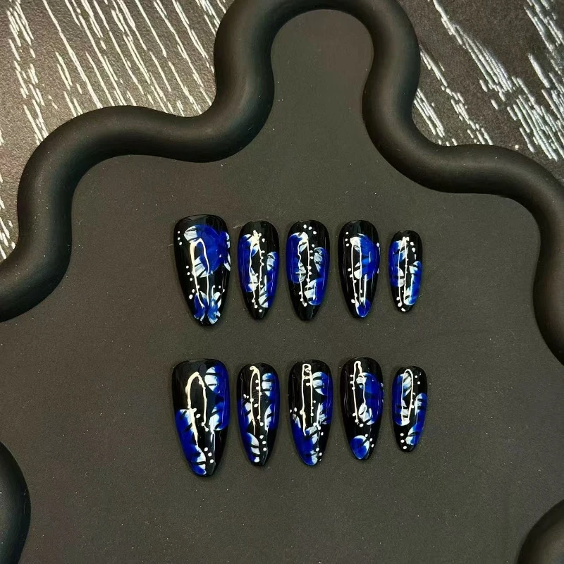 

10PCS Handmade Autumn Winter Nails Advanced Hand Painted Butterfly Design Press on Nails Removable Dark Gothic Style False Nails