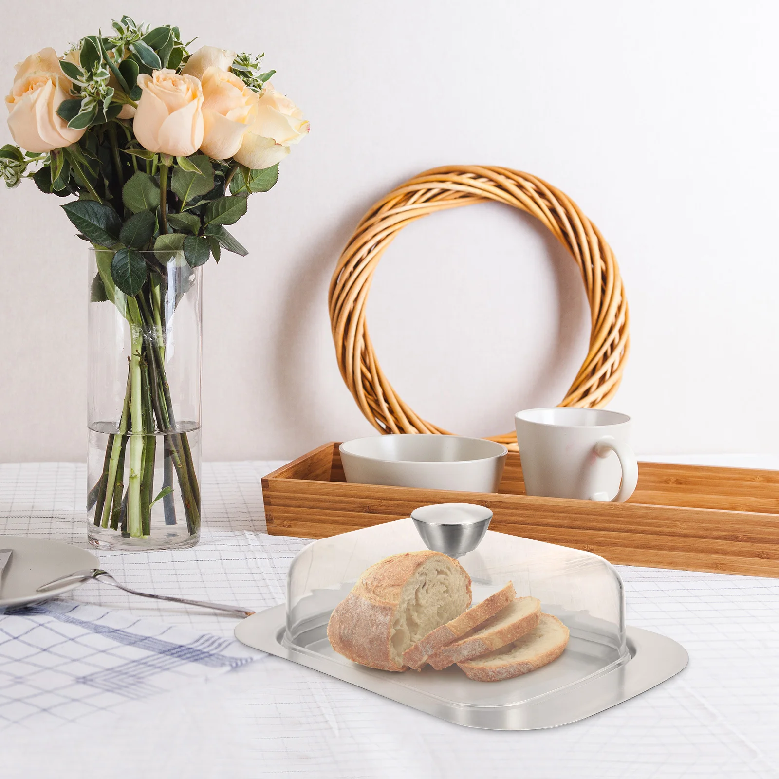 

1pc Butter Box Stainless Steel Clear Pp Food Container With Cover For Home Hotel Tableware Storage Fresh Butter Dish Cheese Box