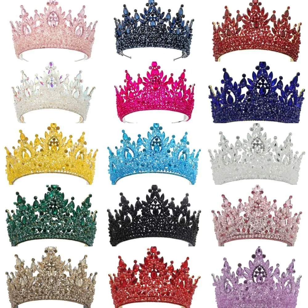 

Luxury Oversized Baroque Crown Electroplated Hair Jewelry Queen Princess Tiara Headpieces Cake Decorations Crystal Cake Topper