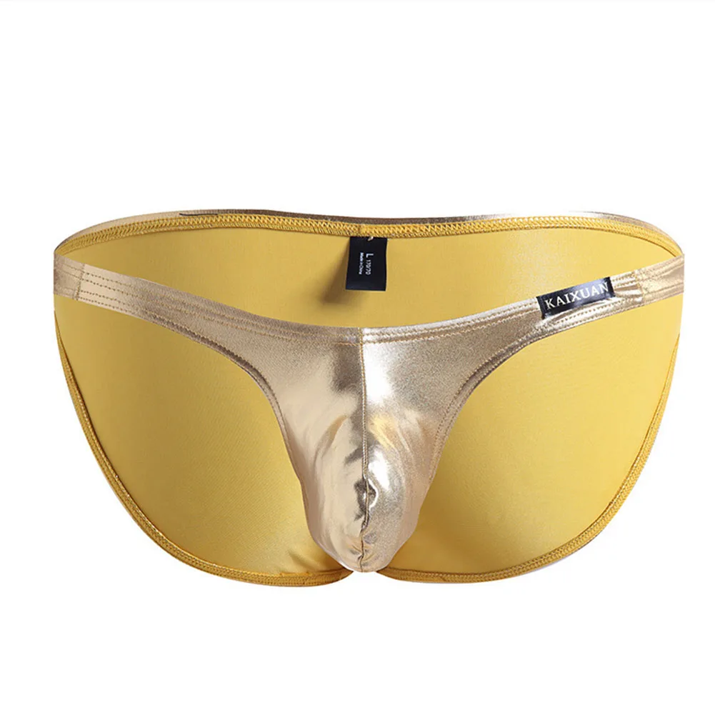 

Men Sexy Club Briefs Low Waist Underwear Imitation Leather Smooth Bulge Pouch 80 Polyester 20 Spandex Sizes M 2XL