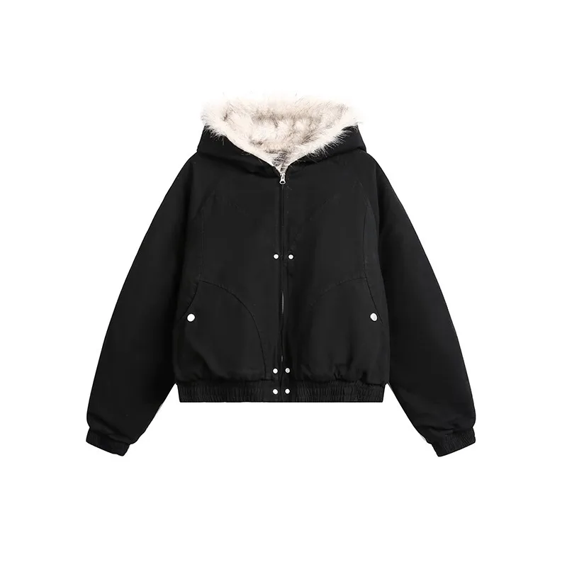 Men's Solid Color Simple Basic Casual Trendy Fur Collar Long Sleeve Hooded Quilted Jackets Male American Winter Coats Parkas