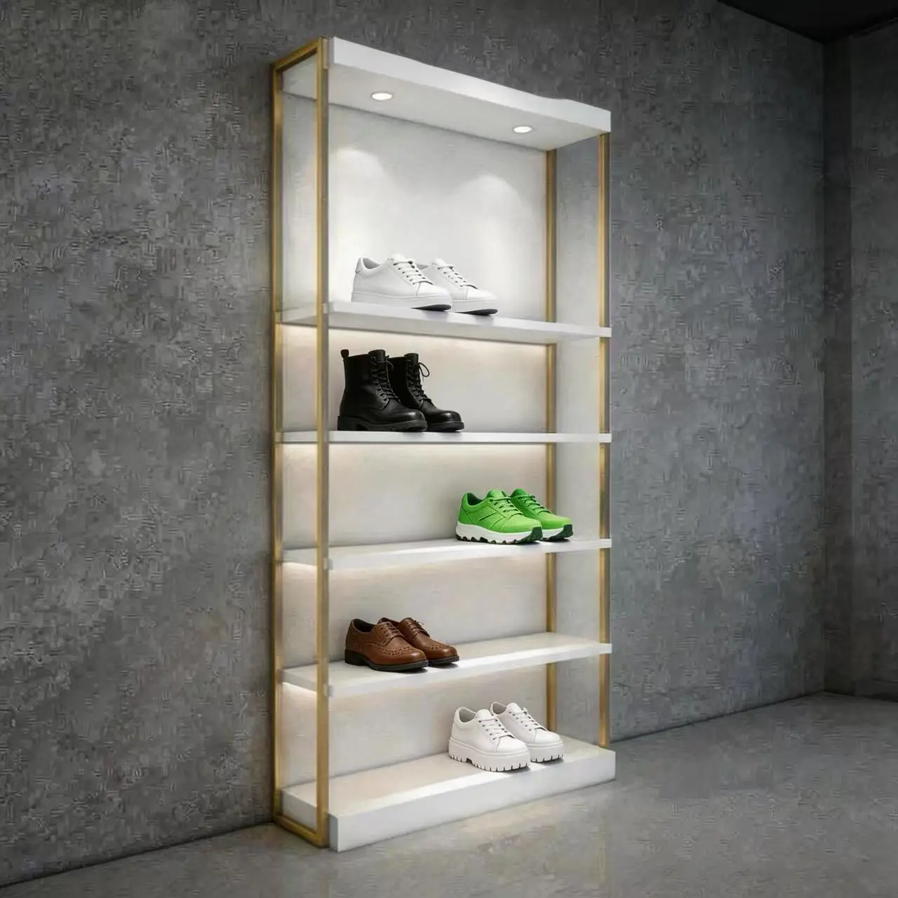 

yu-Modern Durable LED Light White Wood Garment Stand Display Rack for Shoe Store Garment Shop*