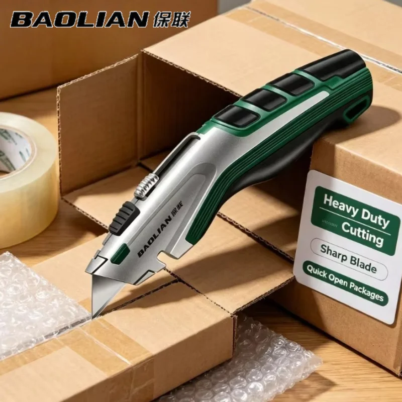 BAOLIAN Heavy Duty Box Cutter Retractable Utility Knife Replaceable Blade Anti Slip Handle for Carton Cutting Workshop Hand Tool