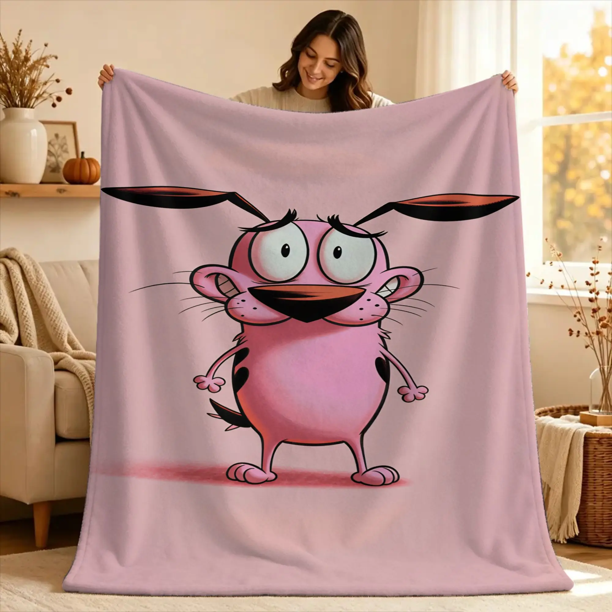 Couraged Cowardlys Dogs Blanket  Warm Novelty Plush Throw Blanket For Couch Chair Airplane Travel Flannel Bedspread Bed Cover
