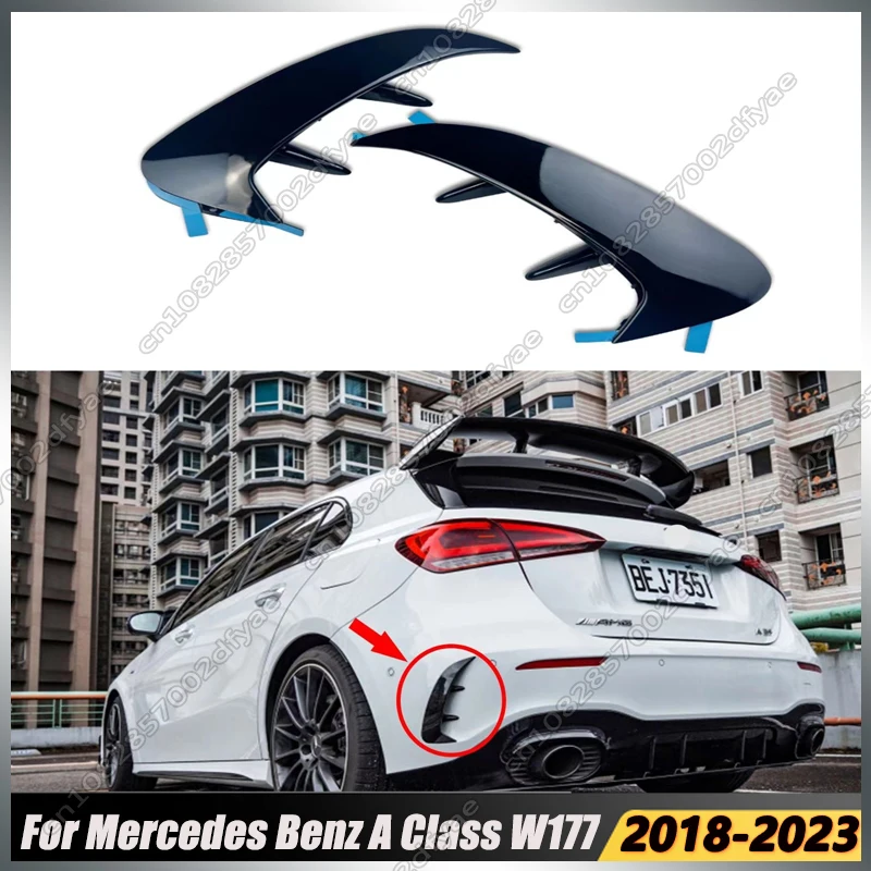 

For Mercedes Benz A Class W177 A180 A200 A220 AMG Hatchback 2018-2023 Rear Bumper Trim Lip Spoiler Stickers Fender Canards Black