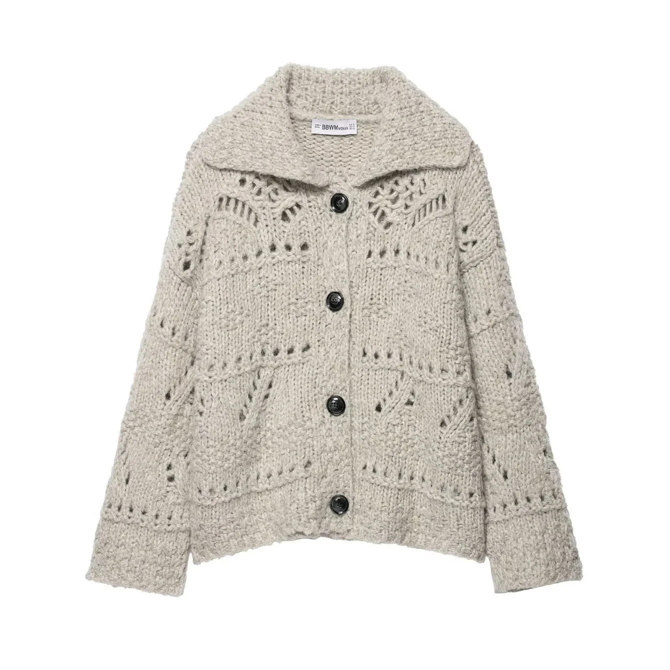 

Women Vintage Hook Flower Hollow Knitwear Cardigans Female Long Sleeve Turn-Down Collar Spring Autumn Street Knitted Coat